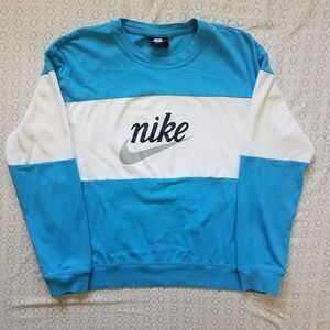 Nike Sweatshirt Womens Large Blue White Crewneck Striped Sweater